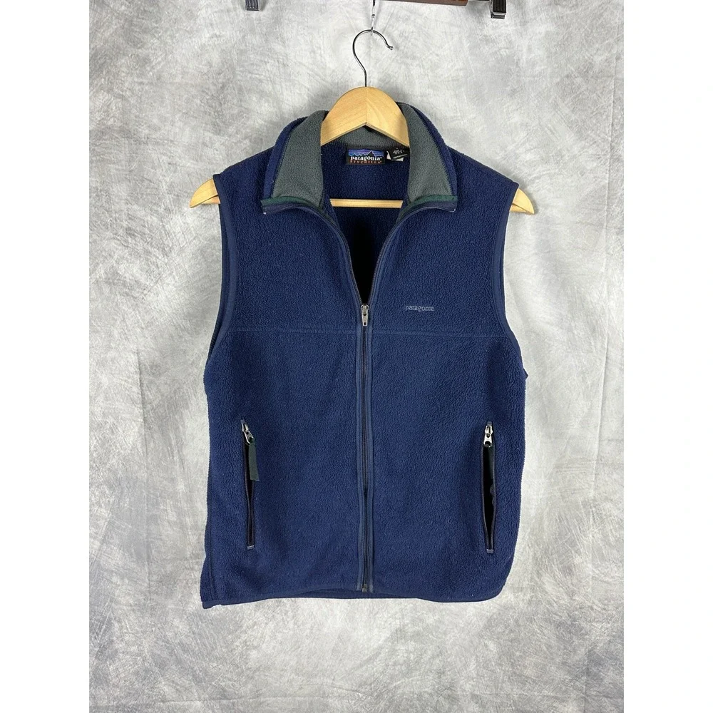 Patagonia Synchilla Fleece Vest Mens Small Navy Blue Full Zip Made in USA Preppy